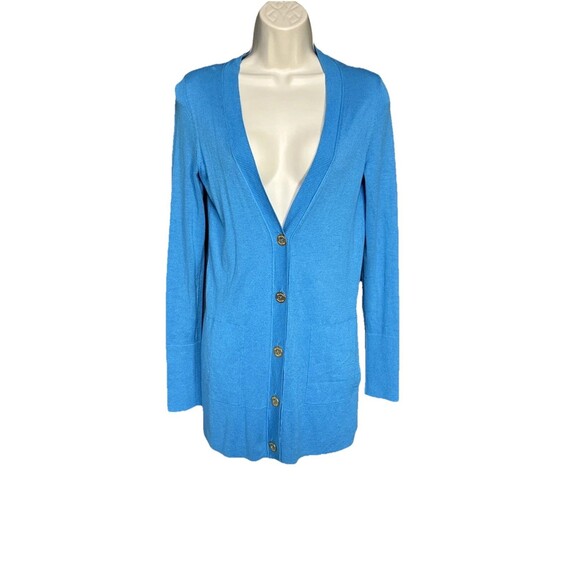 Lilly Pulitzer Size S Blue Heidi Cardigan Gold Buttons Pockets Cotton Blend - Picture 1 of 11